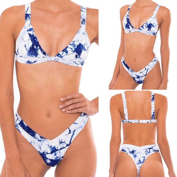 SOLD OUT CLEARANCE Blue Tie Dye Cheeky Triangle Bikini Swimsuit - Picture 3 of 3